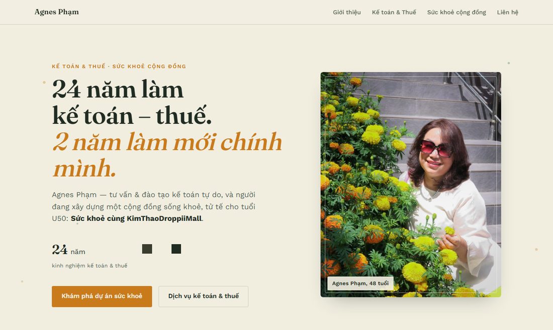 Đầu trang cá nhân của chị Agnes Phạm về kế toán, thuế và cộng đồng sống khoẻ